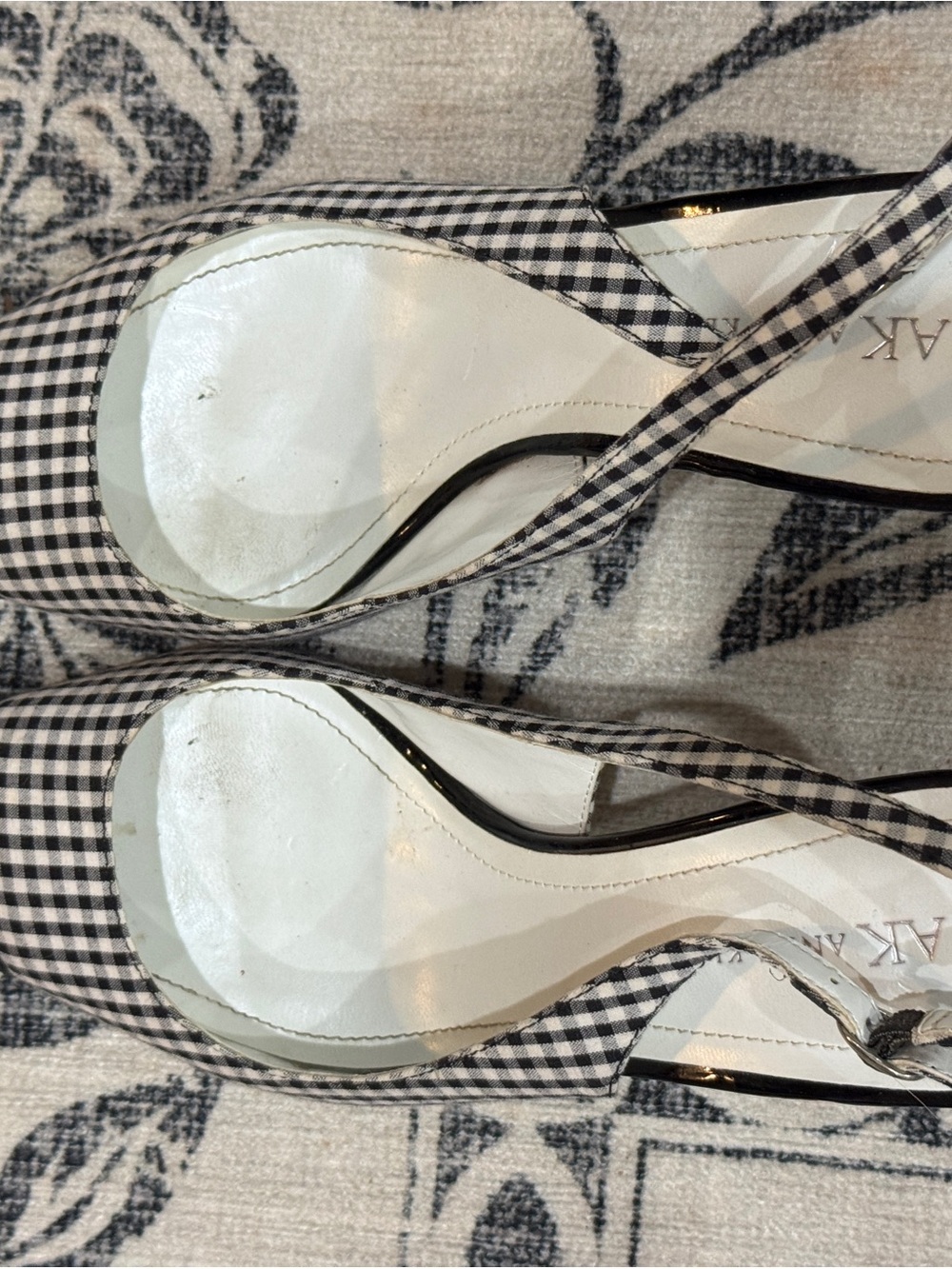 Anne Klein Black & White Gingham Slingback Pointed Toe Pumps with Patent Caps - Picture 4 of 6
